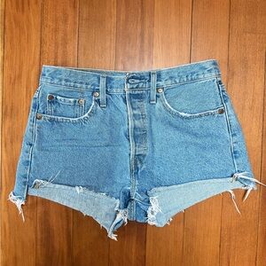 Levi's Blue Jean Shorts with Two-Tone Design and Frayed Hem